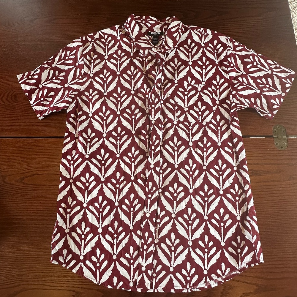 RSQ Burgundy and White Patterned Shirt
